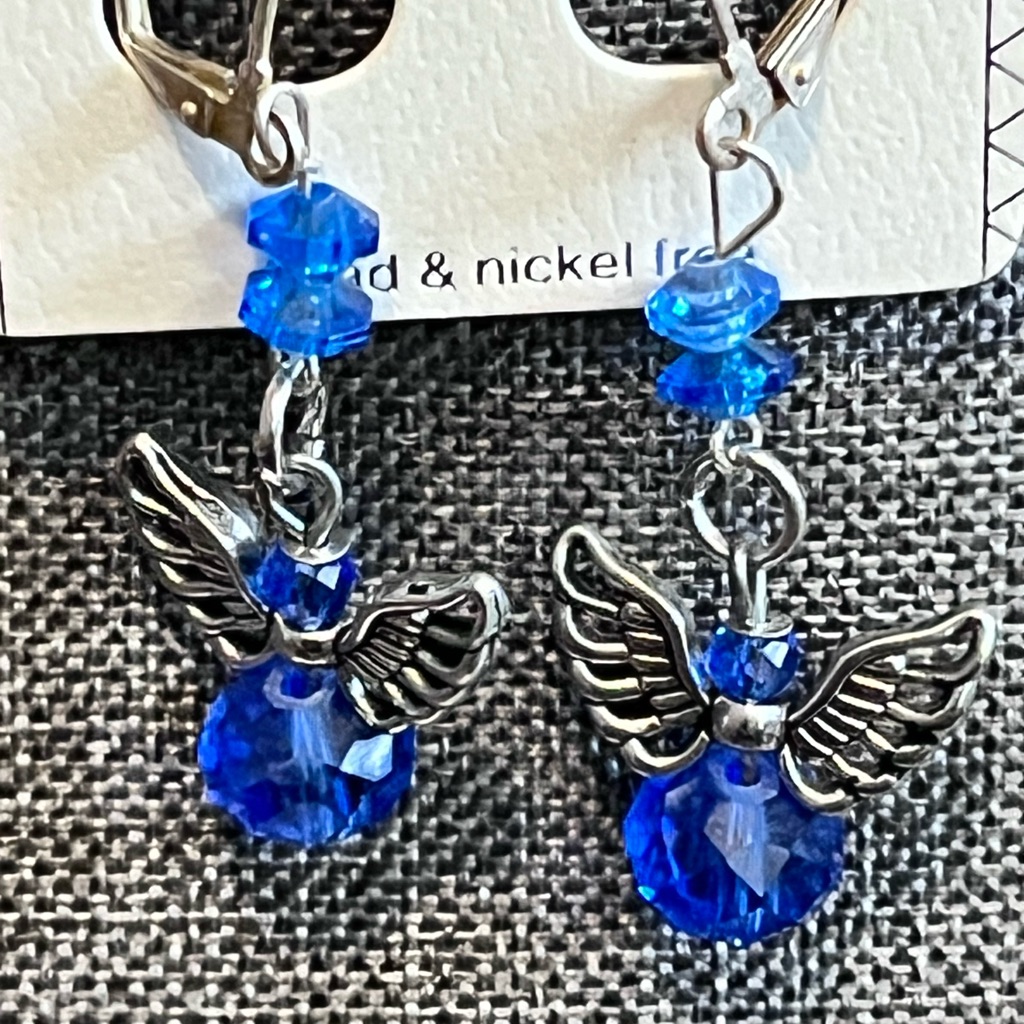 Blue Crystal Angel Wing Earrings